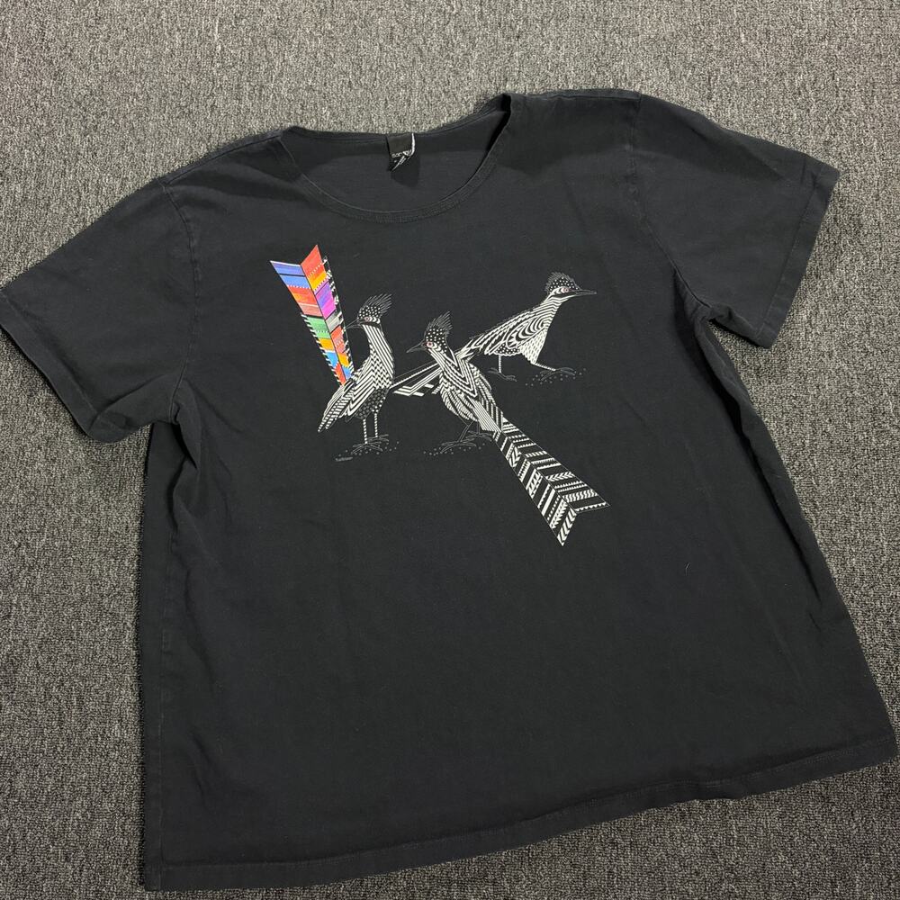 Vintage Y2k Roadrunner Sketch Nature Art Black Graphic Tee Women's Large